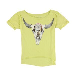Dreamr Womens Cattle Skull Graphic T-Shirt, Yellow, NWT